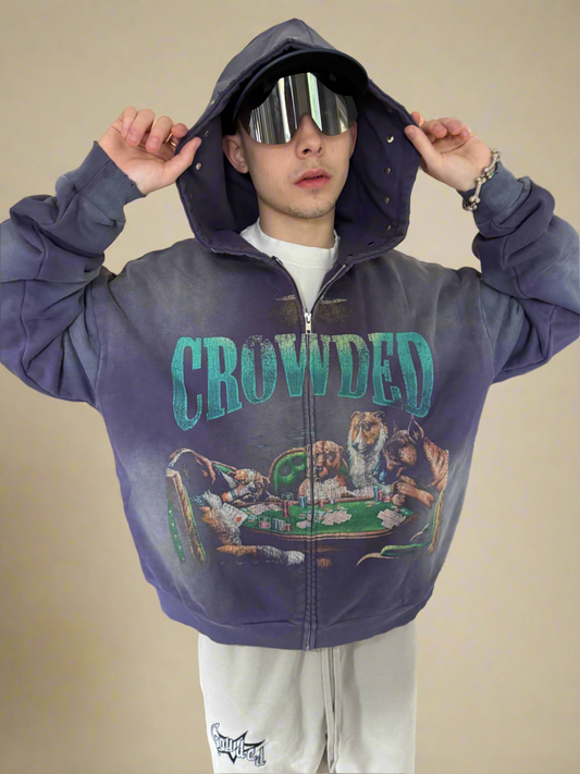 ALL IN FRENCH TERRY ZIP UP WASHED NAVY