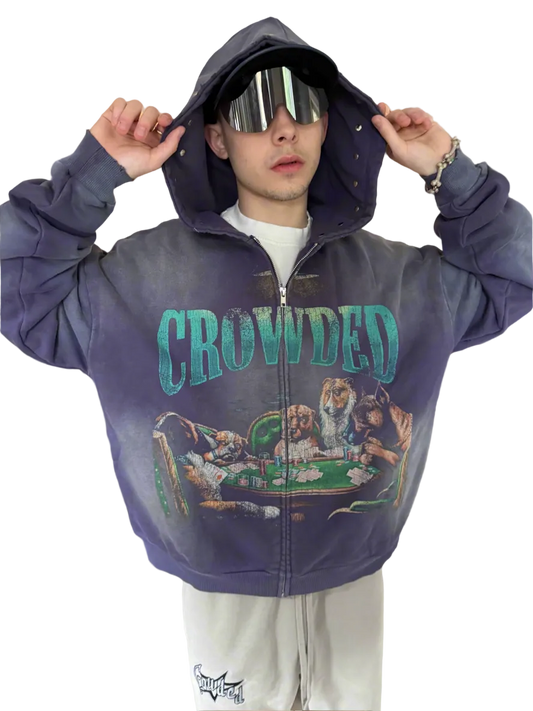 ALL IN FRENCH TERRY ZIP UP WASHED NAVY