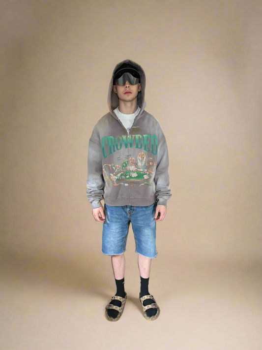 ALL IN FRENCH TERRY ZIP UP WASHED CEMENT