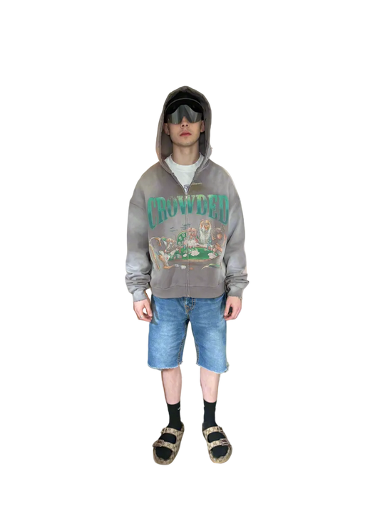 ALL IN FRENCH TERRY ZIP UP WASHED CEMENT